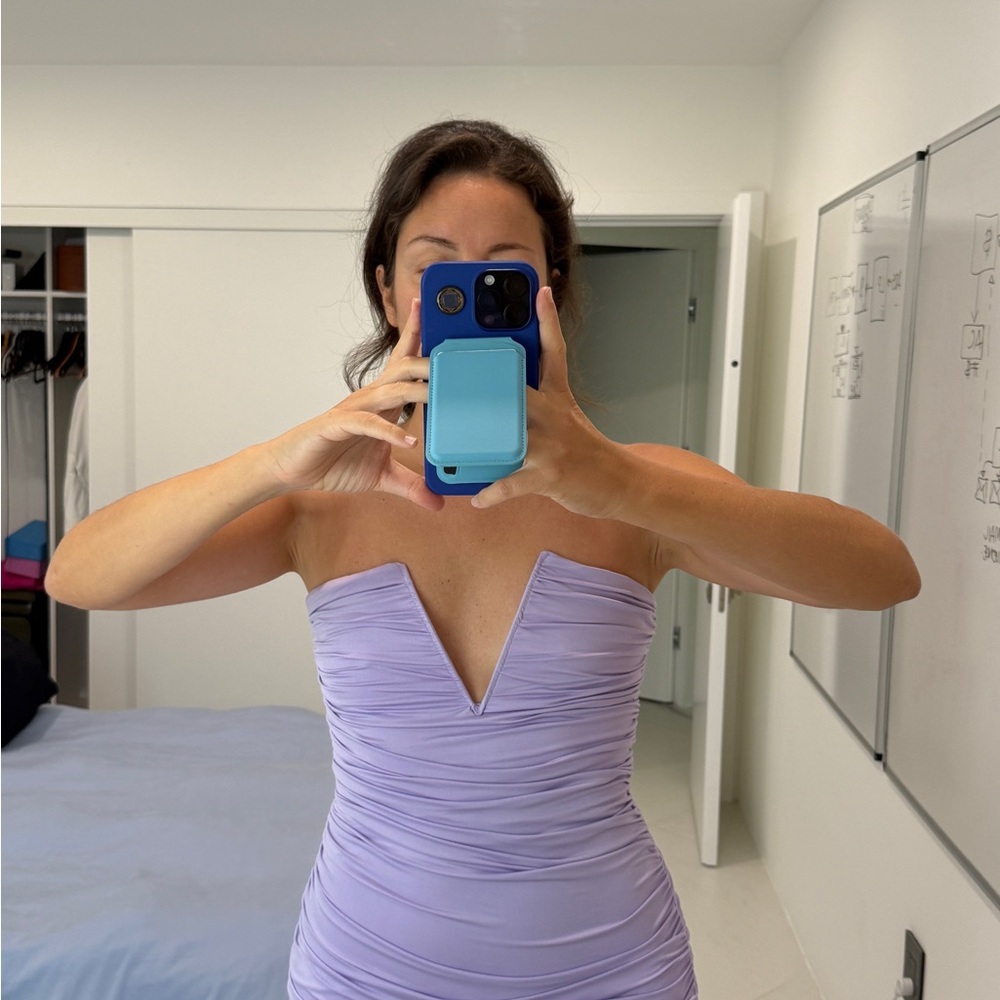 Superdown Purple Ruched Strapless Midi Dress